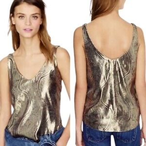 NWOT J. Crew Cate Metallic Gold Jacquard Silk Paisley Holiday Top Tank Size 4